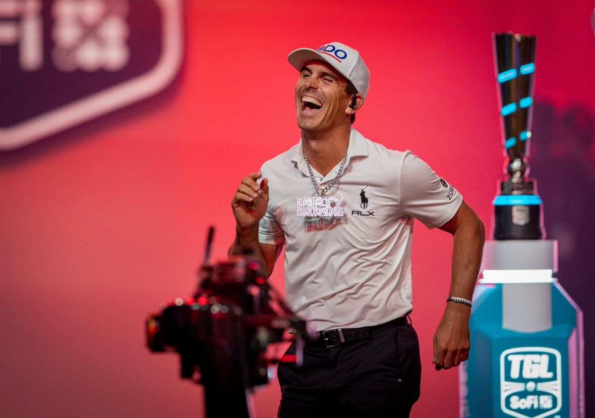 Billy Horschel of Atlanta Drive GC is introduced at a TGL match against the New York Golf Club at the SoFi Center on January 21, 2025, in Palm Beach Gardens, Florida.