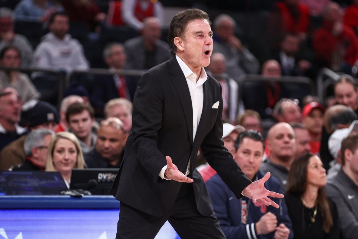 Jan 22, 2025; New York, New York, USA;  St. John's Red Storm head coach Rick Pitino reacts to a call in the first half against the Xavier Musketeers at Madison Square Garden. Mandatory Credit: Wendell Cruz-Imagn Images