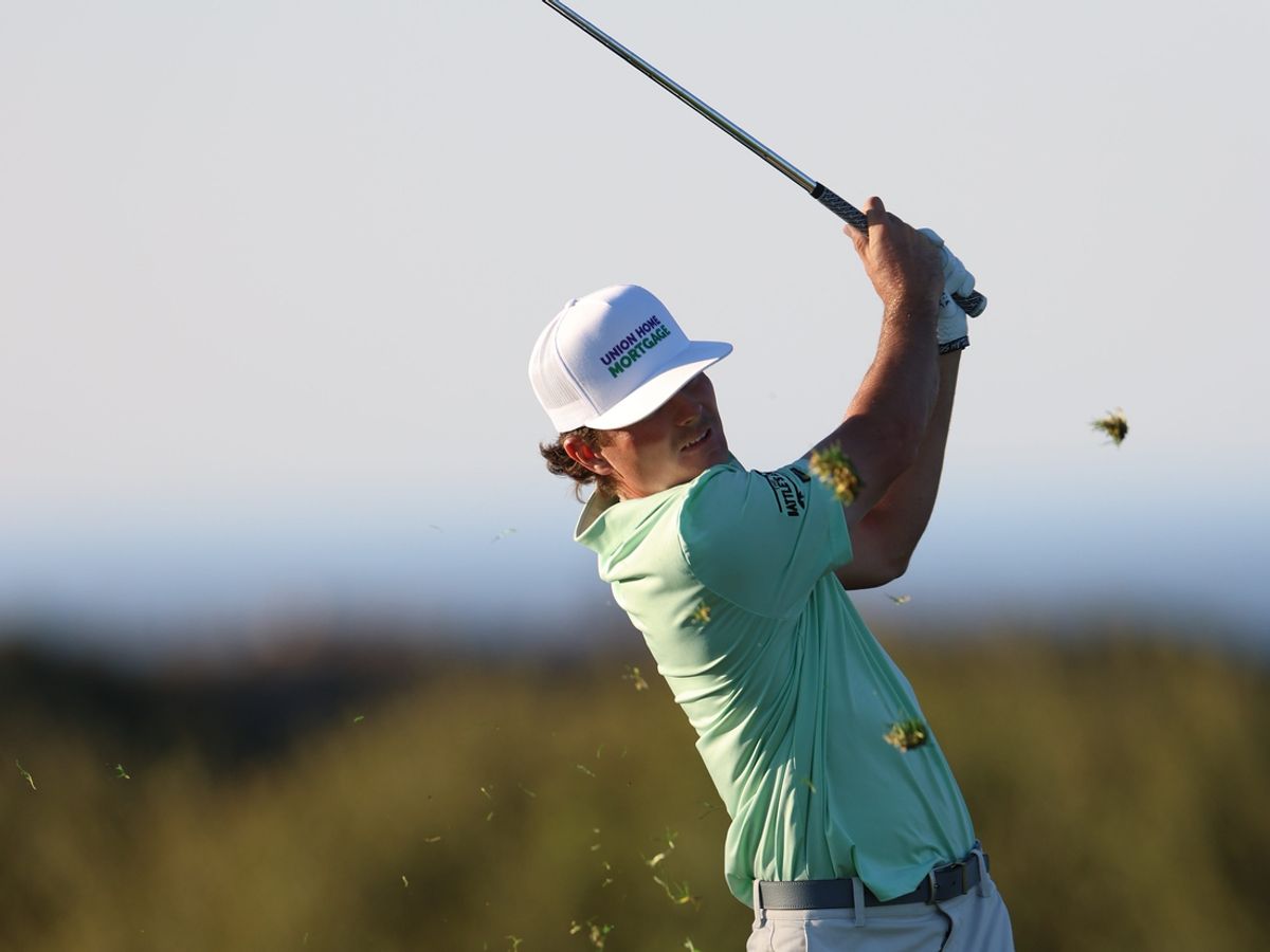 Jan 23, 2025; San Diego, California, USA; Luke Clanton putts on the 12th green during the second round of the Farmers Insurance Open golf tournament at Torrey Pines Municipal Golf Course - South Course. Mandatory Credit: Abe Arredondo-Imagn Images