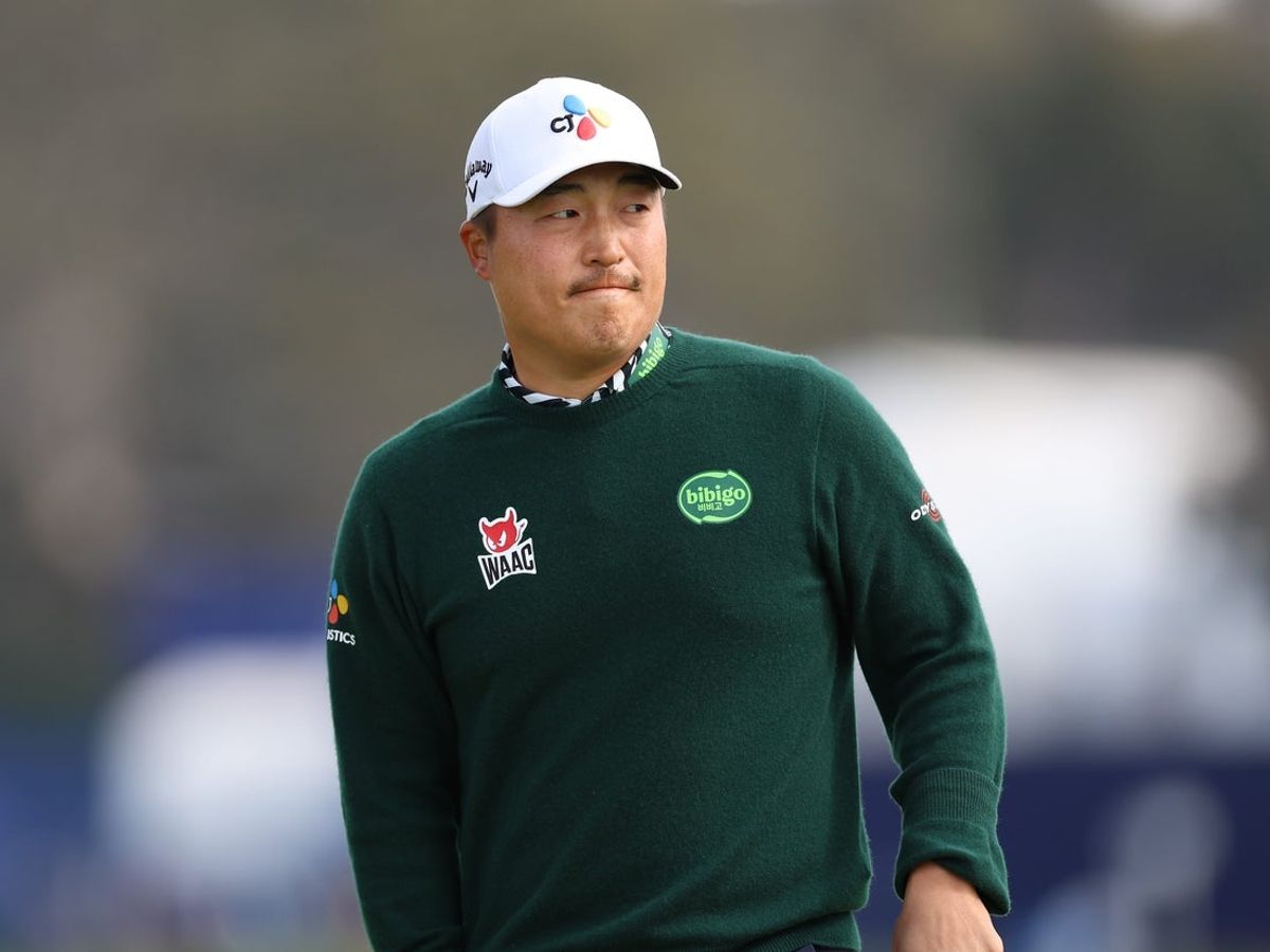 Jan 25, 2025; San Diego, California, USA; K.H. Lee looks on after putting on the first hole during the final round of the Farmers Insurance Open golf tournament at Torrey Pines Municipal Golf Course - South Course. Mandatory Credit: Abe Arredondo-Imagn Images