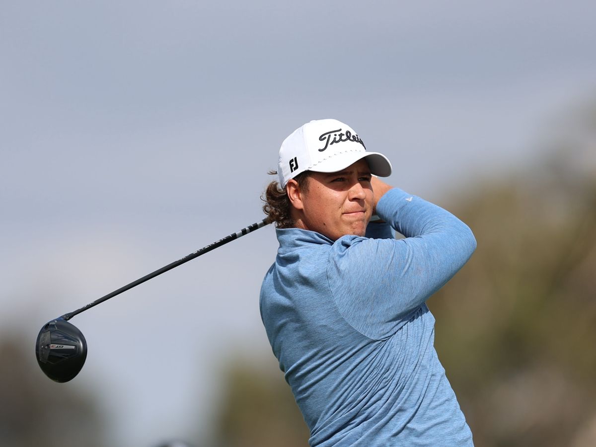 Jan 25, 2025; San Diego, California, USA; Aldrich Potgieter plays his shot from the fifth tee during the final round of the Farmers Insurance Open golf tournament at Torrey Pines Municipal Golf Course - South Course. Mandatory Credit: Abe Arredondo-Imagn Images
