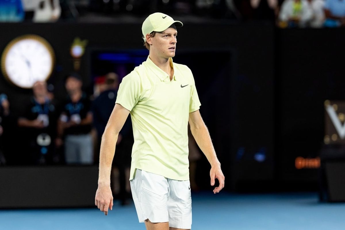 Jan 26, 2025; Melbourne, Victoria, Australia; Jannik Sinner of Italy celebrates after winning his match against Alexander Zverev of Germany in the final of the men's singles at the 2025 Australian Open at Melbourne Park. Mandatory Credit: Mike Frey-Imagn Images