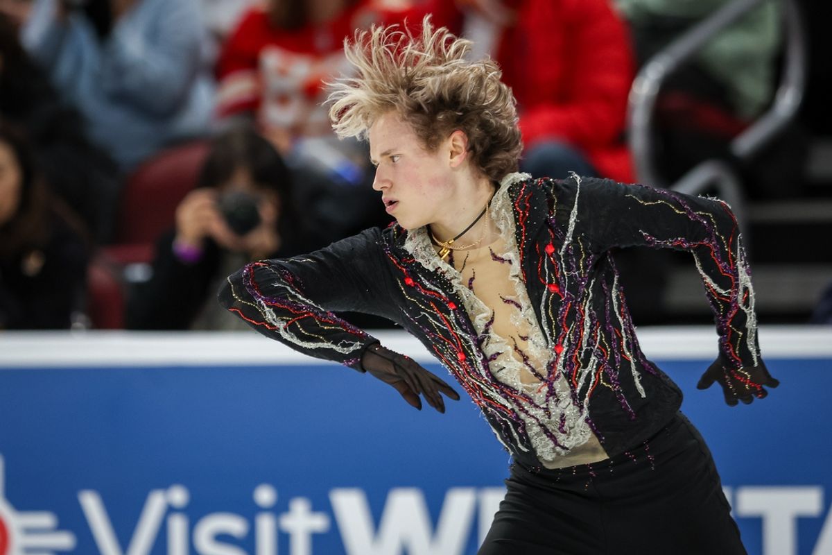Jan 26, 2025; Wichita, Kansas, USA; Ilia Malinin skates during the 2025 U.S. Figure Skating Championships at INTRUST Bank Arena. Mandatory Credit: William Purnell-Imagn Images