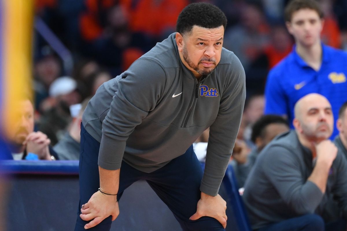 Jan 25, 2025; Syracuse, New York, USA; Pittsburgh Panthers head coach Jeff Capel looks on against the Syracuse Orange during the second half at the JMA Wireless Dome. Mandatory Credit: Rich Barnes-Imagn Images
