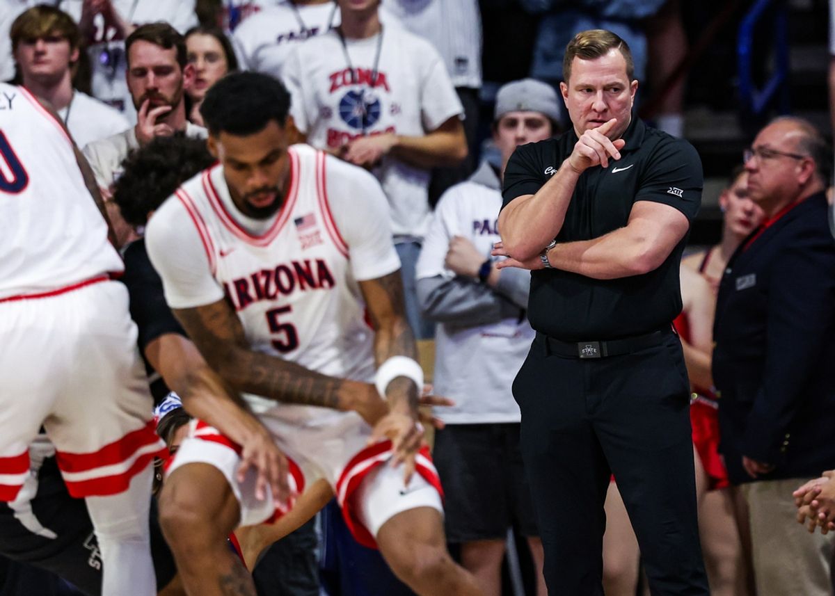 Jan 27, 2025; Tucson, Arizona, USA; Iowa State head coach T.J. Otzelberger looks toward the bench during the first half against the Arizona Wildcats at McKale Center. Mandatory Credit: Aryanna Frank-Imagn Images
