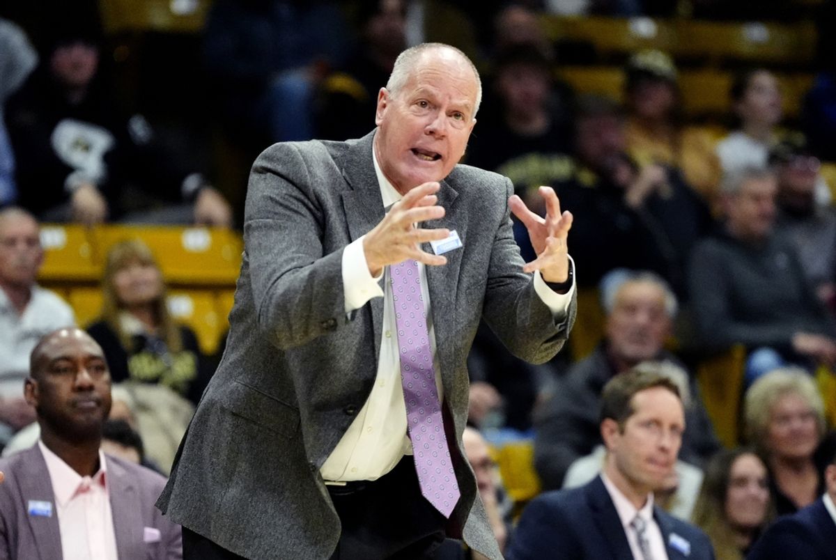 Jan 28, 2025; Boulder, Colorado, USA; Colorado Buffaloes head coach Tad Boyle calls out in the first half against the Arizona State Sun Devils at CU Events Center. Mandatory Credit: Ron Chenoy-Imagn Images