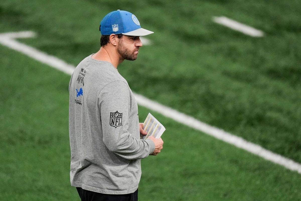 Detroit Lions pass game coordinator Tanner Engstrand watches practice at Meijer Performance Center in Allen Park on Friday, Jan. 3, 2025.