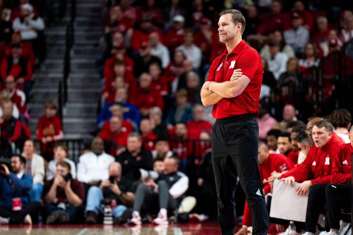 Jan 30, 2025; Lincoln, Nebraska, USA; Nebraska Cornhuskers head coach Fred Hoiberg watches during the first half against the Illinois Fighting Illini at Pinnacle Bank Arena. Mandatory Credit: Dylan Widger-Imagn Images
