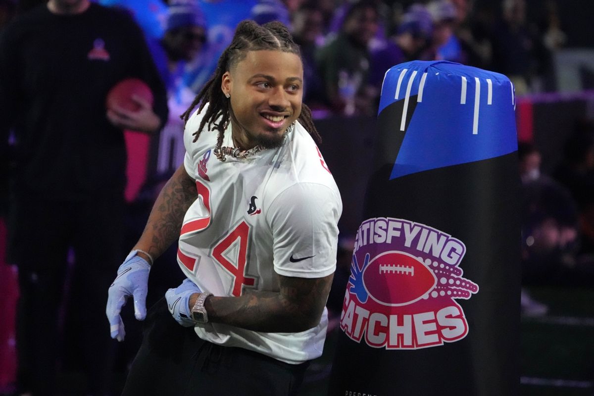 Jan 30, 2025; Orlando, FL, USA; AFC defensive back Derek Stingley Jr. of the Houston Texans (24) during the Satisfying Catches event at the Pro Bowl Skills Challenge at Nicholson Fieldhouse. Mandatory Credit: Kirby Lee-Imagn Images