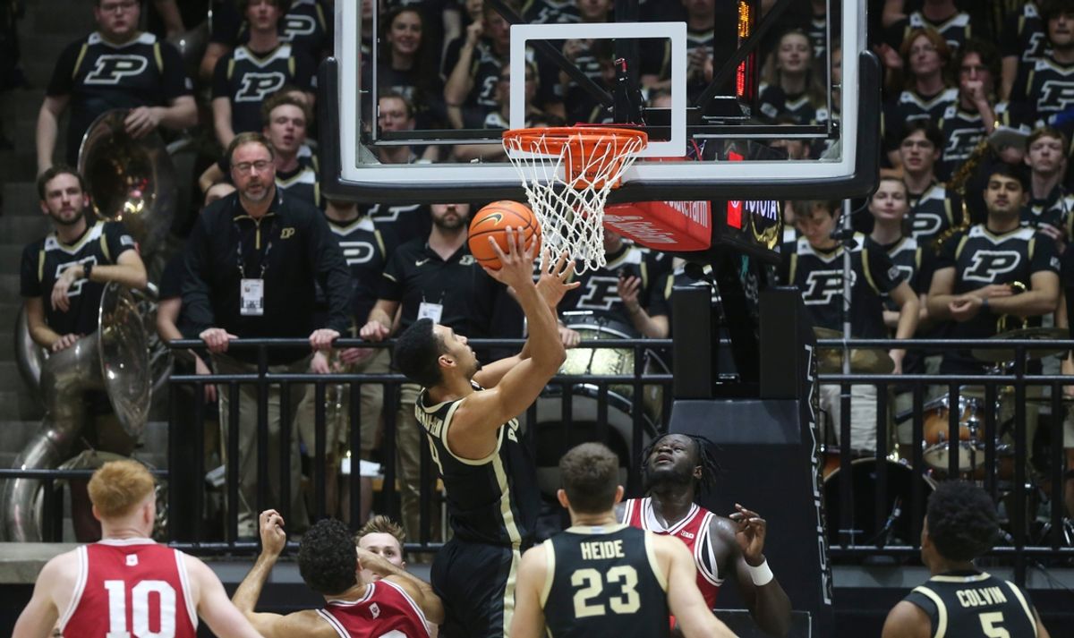 Purdue Boilermakers forward Trey Kaufman-Renn (4) shoots the ball Friday, Jan. 31, 2025, during the NCAA men’s basketball game against the Indiana Hoosiers at Mackey Arena in West Lafayette, Ind.