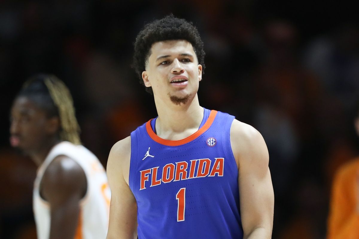 Feb 1, 2025; Knoxville, Tennessee, USA; Florida Gators guard Walter Clayton Jr. (1) during the first half against the Tennessee Volunteers at Thompson-Boling Arena at Food City Center. Mandatory Credit: Randy Sartin-Imagn Images