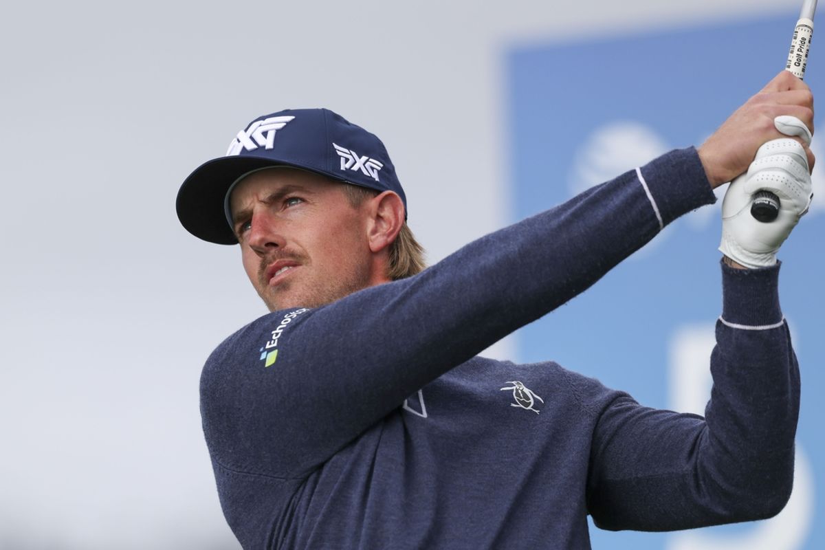 Feb 1, 2025; Pebble Beach, California, USA; Jake Knapp hits his tee shot on the fifth hole during the third round of the AT&T Pebble Beach Pro-Am golf tournament at Pebble Beach Golf Links. Mandatory Credit: Kiyoshi Mio-Imagn Images