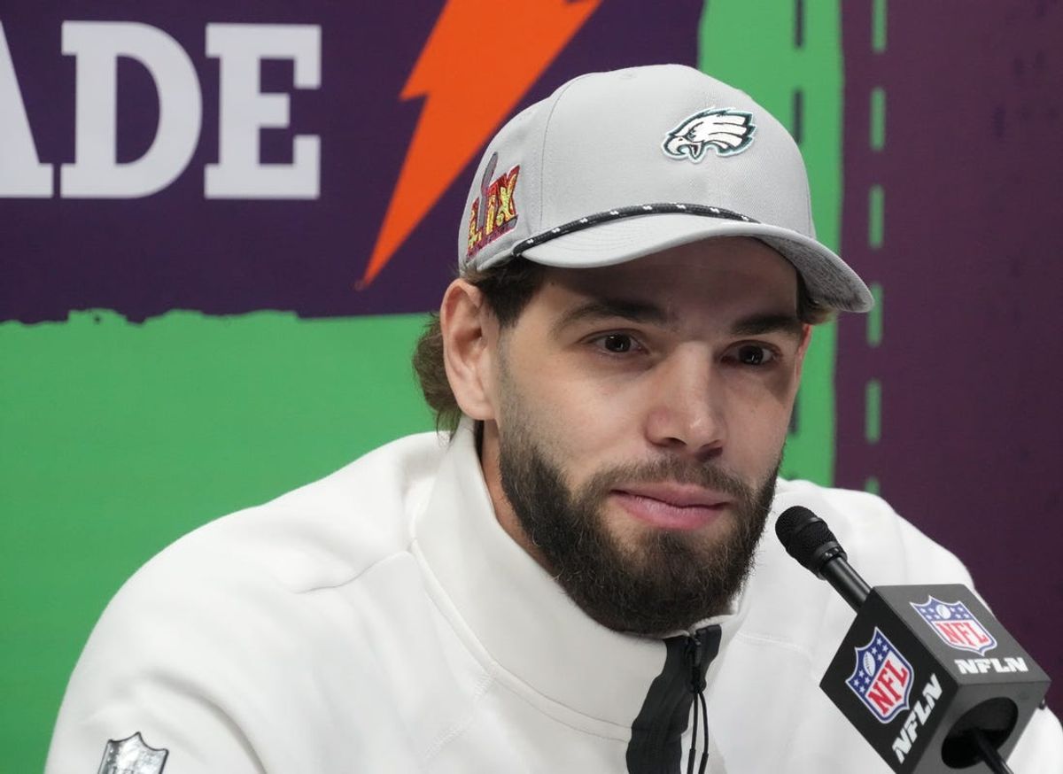 Feb 3, 2025; New Orleans, LA, USA;  Philadelphia Eagles tight end Dallas Goedert (88) during Super Bowl LIX Opening Night at Ceasars Superdome. Mandatory Credit: Kirby Lee-Imagn Images