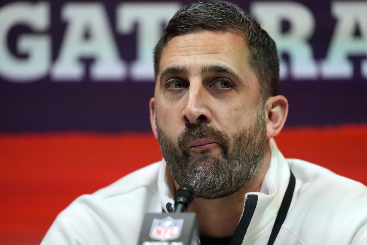 Feb 3, 2025; New Orleans, LA, USA; Philadelphia Eagles head coach Nick Sirianni speaks during Super Bowl LIX Opening Night at Ceasars Superdome. Mandatory Credit: James Lang-Imagn Images