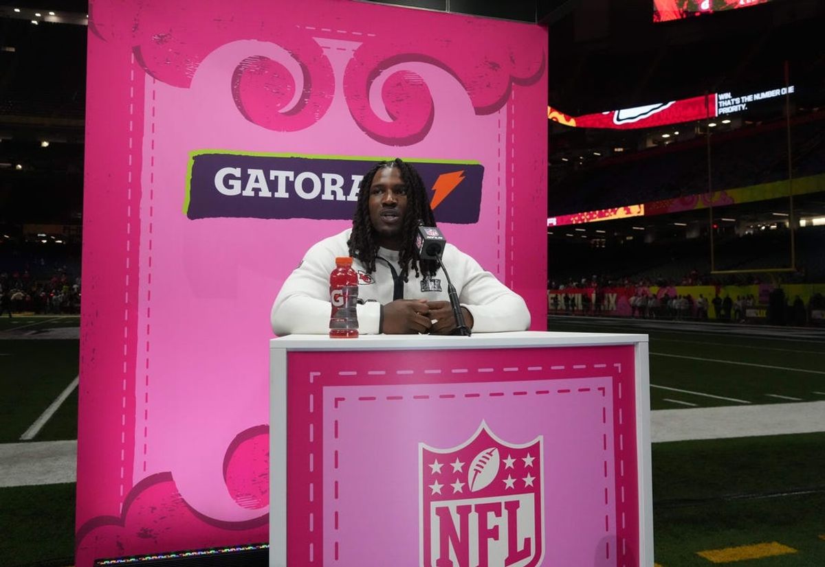 Feb 3, 2025; New Orleans, LA, USA; Kansas City Chiefs linebacker Nick Bolton (32)  during Super Bowl LIX Opening Night at Ceasars Superdome. Mandatory Credit: Kirby Lee-Imagn Images
