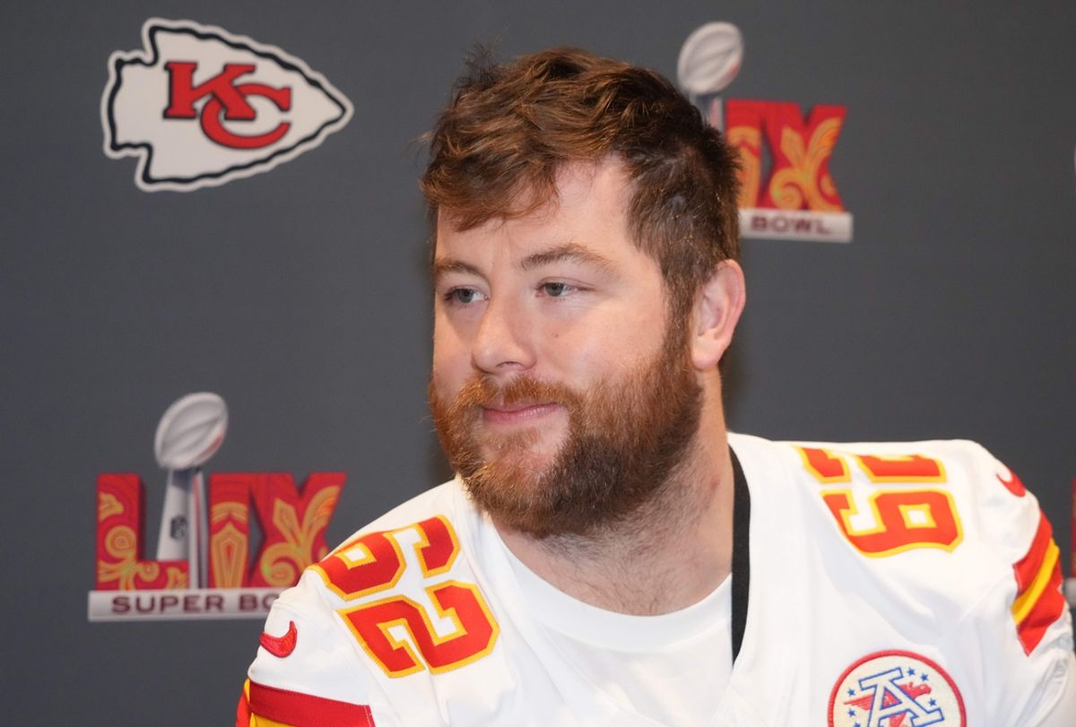 Feb 4, 2025; New Orleans, LA, USA;  Kansas City Chiefs guard Joe Thuney (62) at a press conference in advance of Super Bowl LIX at New Orleans Marriott. Mandatory Credit: Kirby Lee-Imagn Images