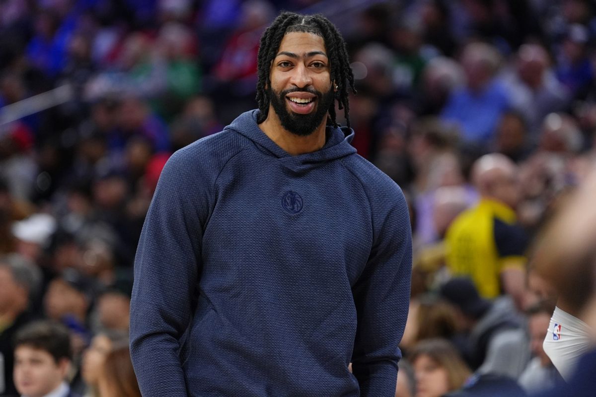 Feb 4, 2025; Philadelphia, Pennsylvania, USA; Dallas Mavericks forward Anthony Davis (3) looks on against the Philadelphia 76ers at Wells Fargo Center. Mandatory Credit: Kyle Ross-Imagn Images