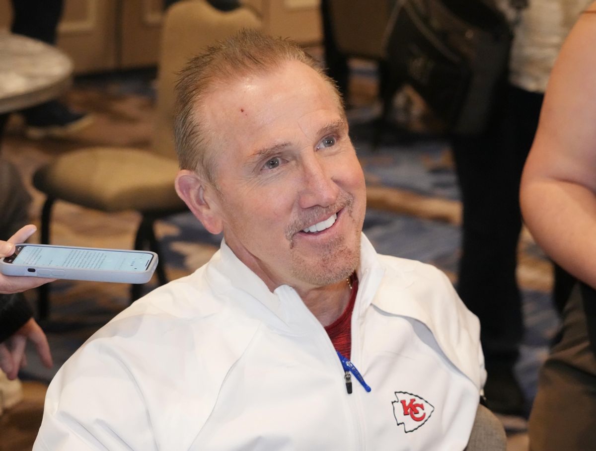 Feb 5, 2025; New Orleans, LA, USA;  Kansas City Chiefs offensive coordinator Steve Spagnuolo in a press conference ahead of Super Bowl LIX at New Orleans Marriott. Mandatory Credit: Kirby Lee-Imagn Images