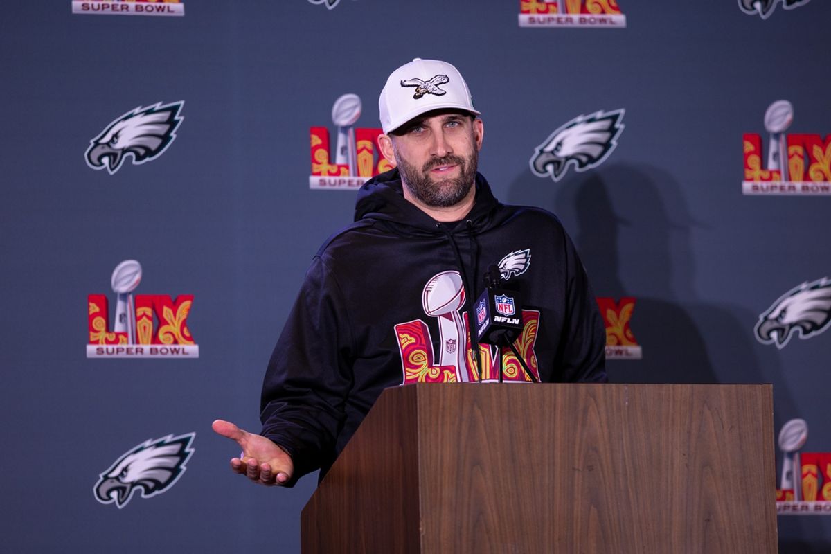 Feb 5, 2025; New Orleans, LA, USA; Philadelphia Eagles head coach Nick Sirianni speaks with the media during a press conference at Hilton New Orleans Riverside. Mandatory Credit: Bill Streicher-Imagn Images