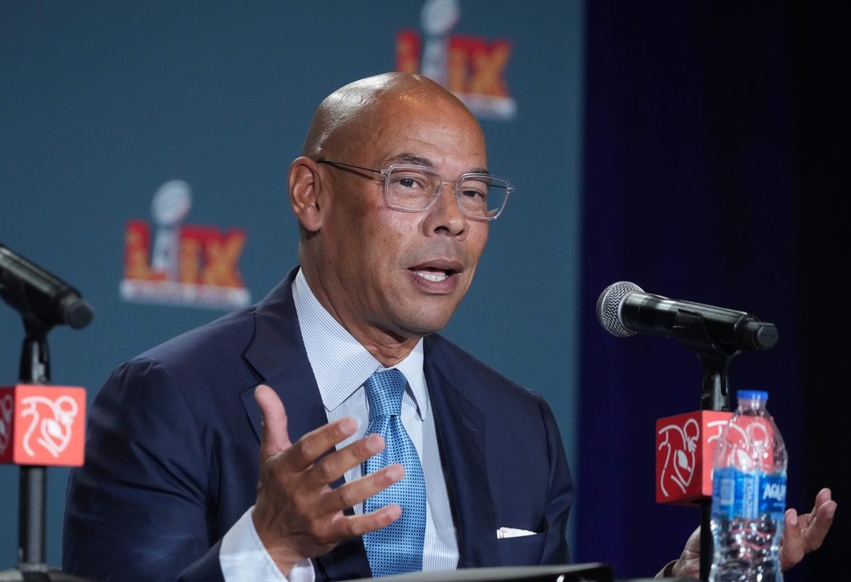 Feb 5, 2025; New Orleans, LA, USA;  NFLPA executive director Lloyd Howell during the NFLPA press conference in advance of Super Bowl LIX at the New Orleans Convention Center. Mandatory Credit: Kirby Lee-Imagn Images