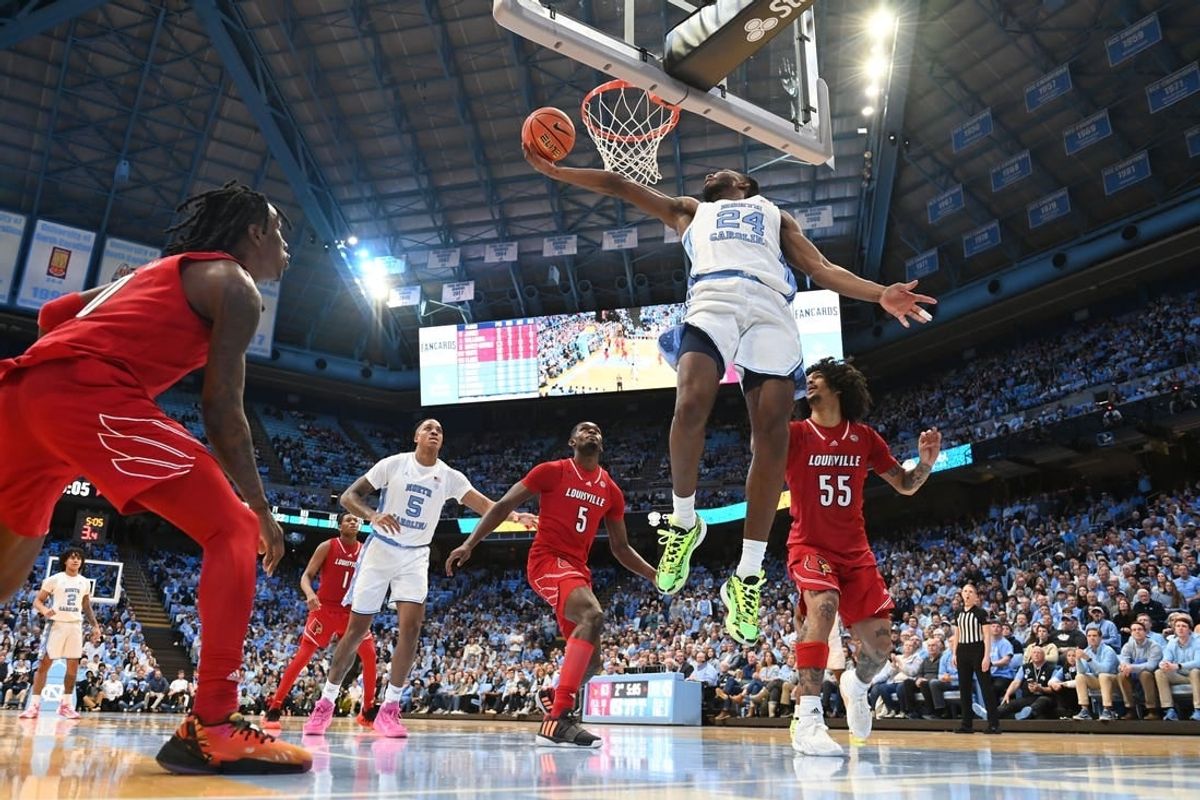 Jan 17, 2024; Chapel Hill, North Carolina, USA; North Carolina Tar Heels forward Jae'Lyn Withers (24) scores in the second half at Dean E. Smith Center.