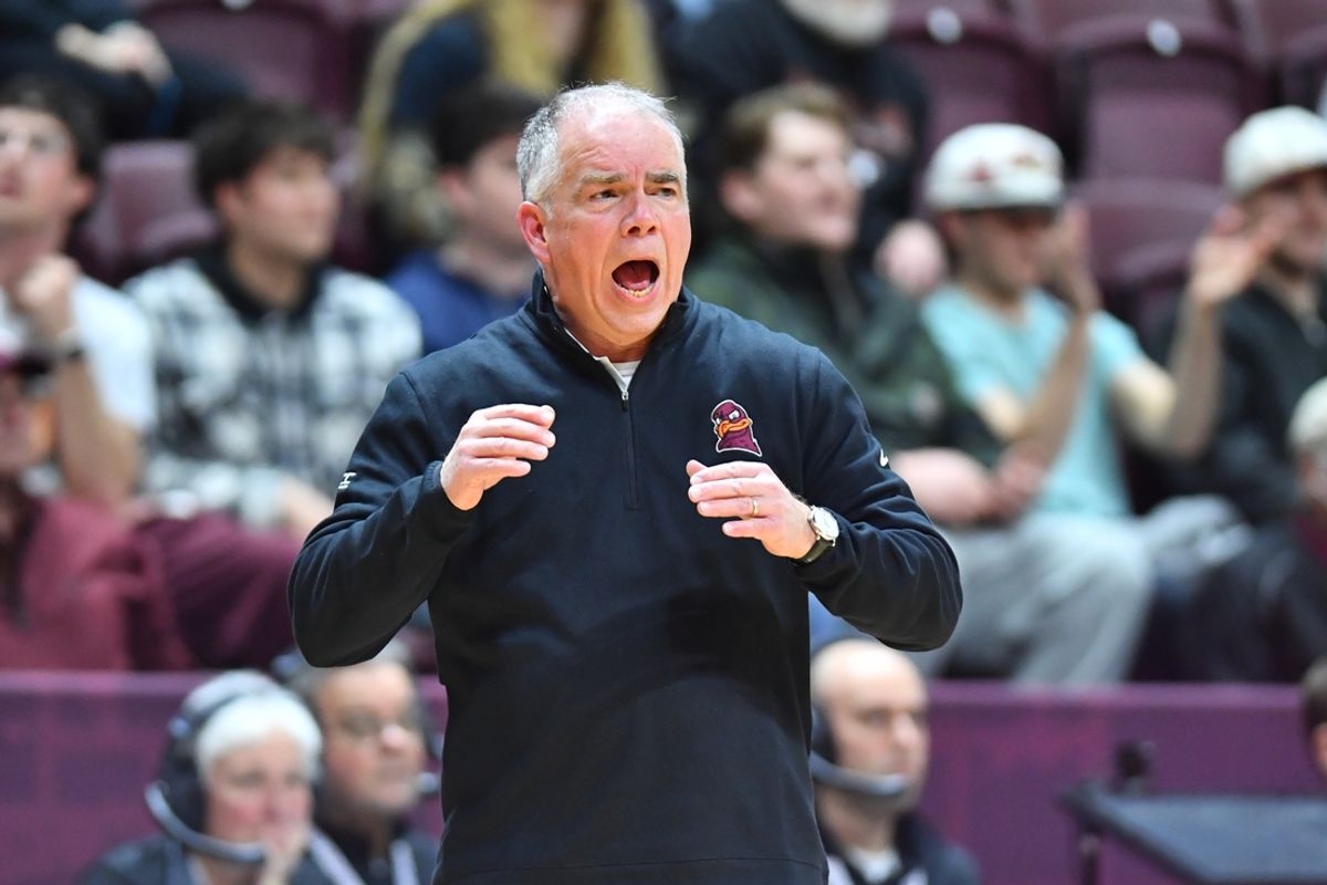 Feb 5, 2025; Blacksburg, Virginia, USA;  Virginia Tech Hokies head coach Mike Young questions a call against the Southern Methodist Mustangs during the second half at Cassell Coliseum. Mandatory Credit: Brian Bishop-Imagn Images