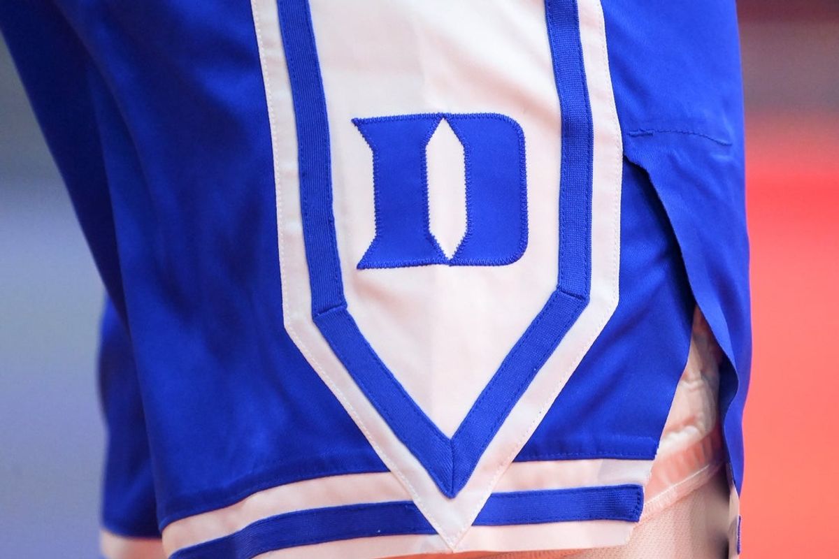 Feb 5, 2025; Syracuse, New York, USA; Detailed view of the Duke Blue Devils logo on a uniform prior to the game against the Syracuse Orange at the JMA Wireless Dome. Mandatory Credit: Rich Barnes-Imagn Images