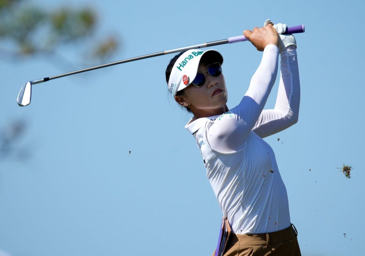 Lydia Ko of Auckland, New Zealand, hits her tee shot on the 11th hole on Thursday, Feb. 6th during the first round of the LPGA 2025 Founders Cup at the Bradenton Country Club in Bradenton, Florida.