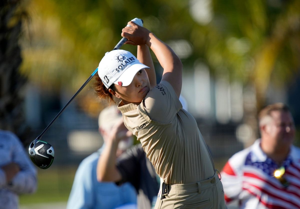 Jin Young Ko of Seoul, Republic of Korea, tees off on the 3rd hole on Thursday, Feb. 6th during the first round of the LPGA 2025 Founders Cup at the Bradenton Country Club in Bradenton, Florida.