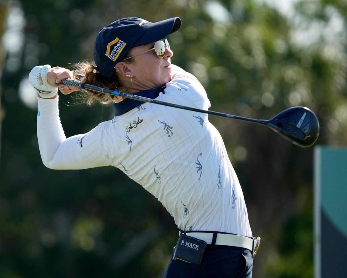 Polly Mack of Berlin, Germany, tees off on the 2nd hole on Thursday, Feb. 6th during the first round of the LPGA 2025 Founders Cup at the Bradenton Country Club in Bradenton, Florida.
