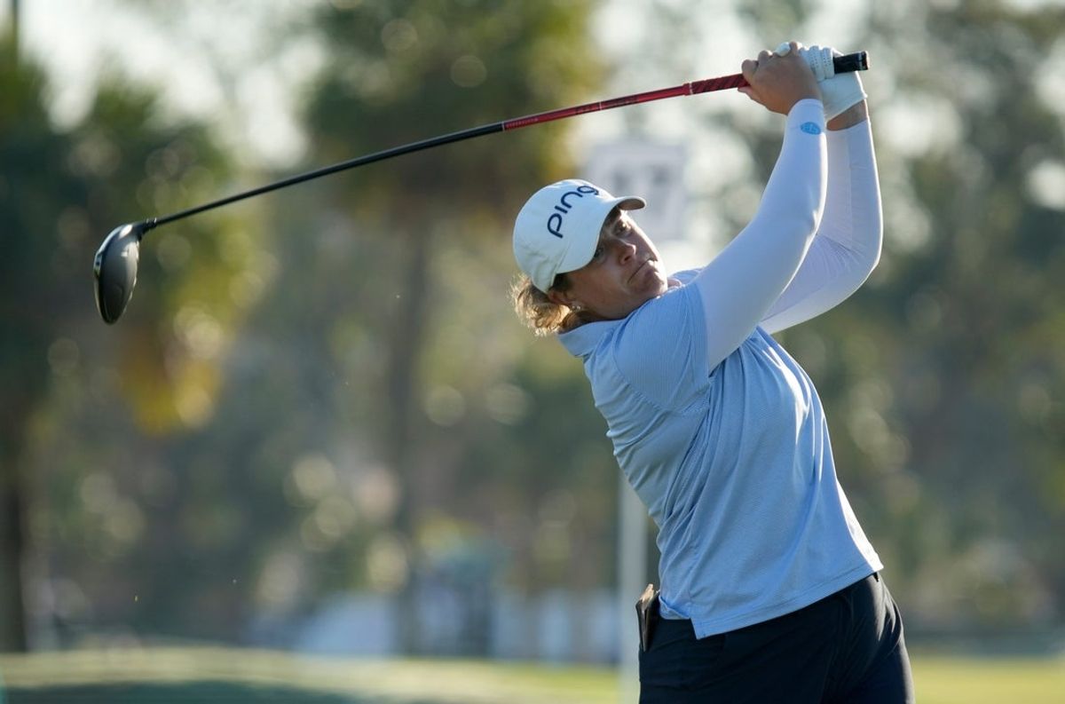 Lauren Coughlin of Charlottesville, Virginia, tees off on the 2nd hole on Thursday, Feb. 6th during the first round of the LPGA 2025 Founders Cup at the Bradenton Country Club in Bradenton, Florida.