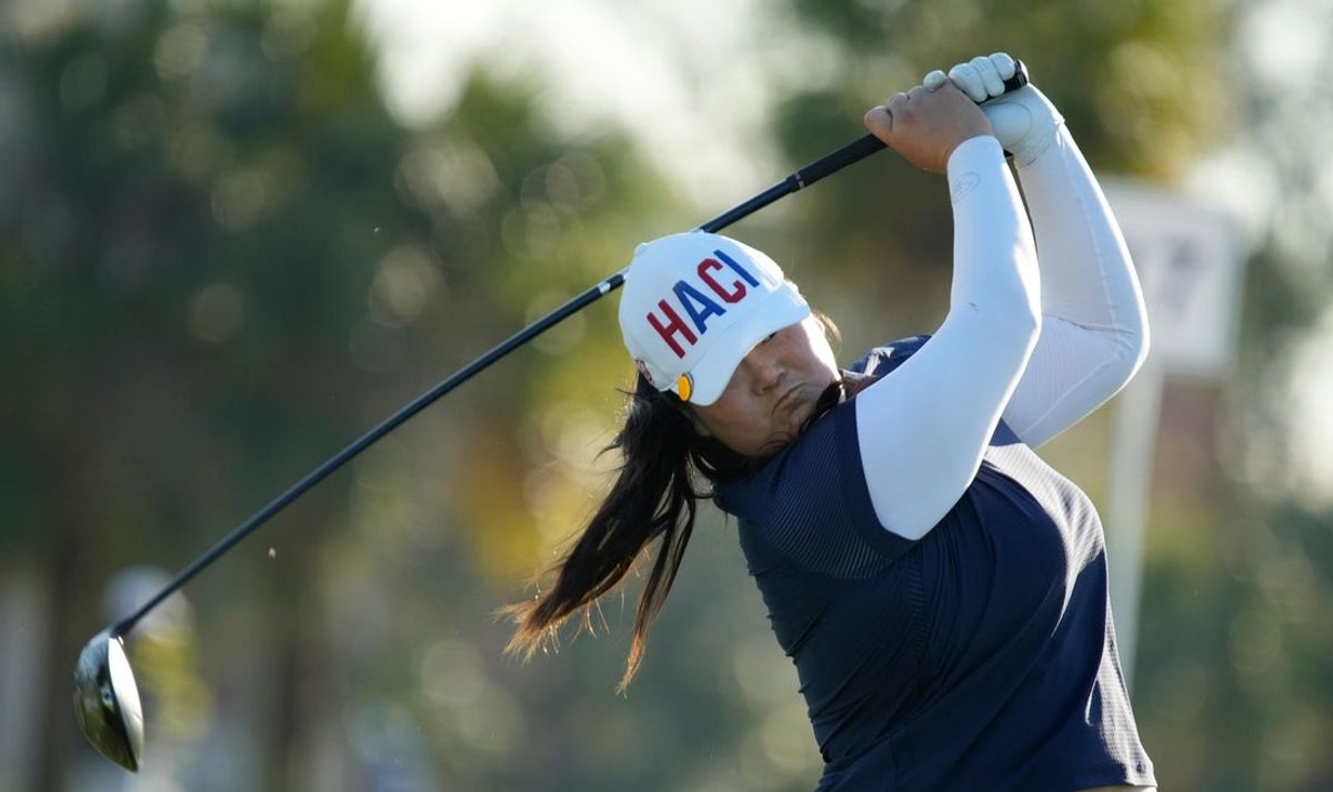Angel Yin of Arcadia, California, tees off on the 2nd hole on Thursday, Feb. 6th during the first round of the LPGA 2025 Founders Cup at the Bradenton Country Club in Bradenton, Florida.