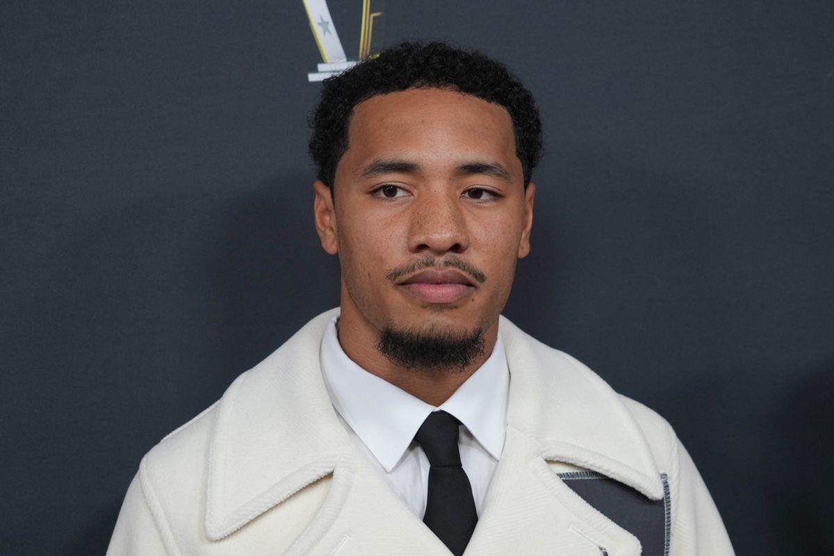 Feb 6, 2025; New Orleans, LA, USA;  Cam Bynum on the red carpet before Super Bowl LIX NFL Honors at Saenger Theatre. Mandatory Credit: Kirby Lee-Imagn Images