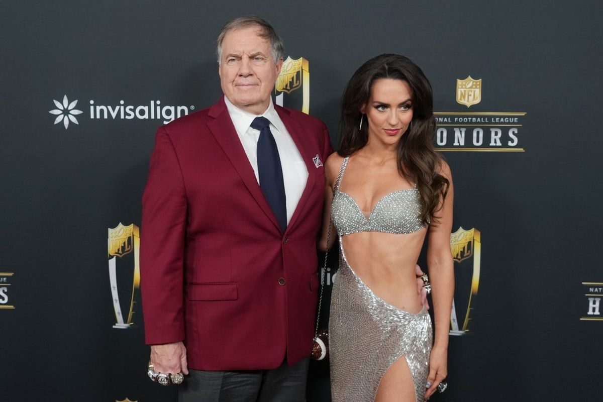 Feb 6, 2025; New Orleans, LA, USA;  Bill Belichick and Jordon Hudson on the red carpet before Super Bowl LIX NFL Honors at Saenger Theatre. Mandatory Credit: Kirby Lee-Imagn Images