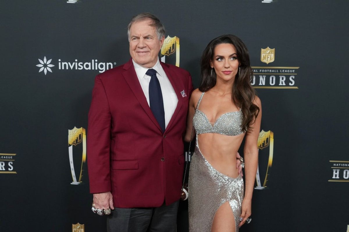 Feb 6, 2025; New Orleans, LA, USA;  Bill Belichick and Jordon Hudson on the red carpet before Super Bowl LIX NFL Honors at Saenger Theatre. Mandatory Credit: Kirby Lee-Imagn Images