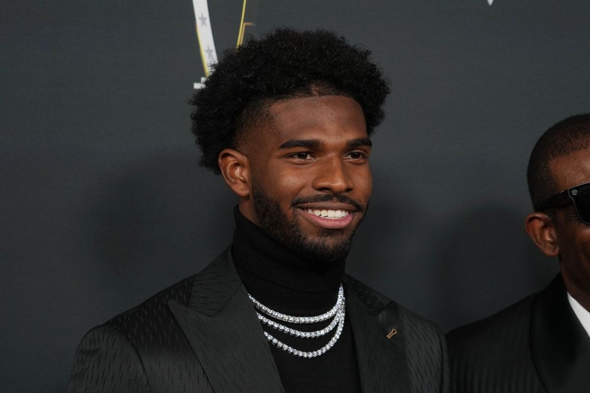 Feb 6, 2025; New Orleans, LA, USA;  Shedeur Sanders on the red carpet before Super Bowl LIX NFL Honors at Saenger Theatre. Mandatory Credit: Kirby Lee-Imagn Images