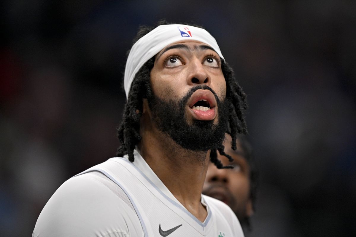Feb 8, 2025; Dallas, Texas, USA; Dallas Mavericks forward Anthony Davis (3) looks on during the second quarter against the Houston Rockets at American Airlines Center. Mandatory Credit: Jerome Miron-Imagn Images