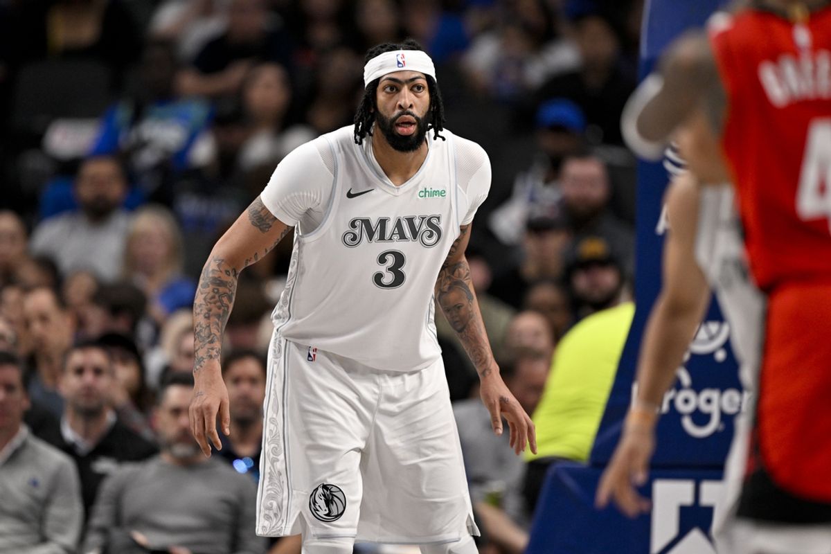 Feb 8, 2025; Dallas, Texas, USA; Dallas Mavericks forward Anthony Davis (3) looks on during the second half against the Houston Rockets at the American Airlines Center. Mandatory Credit: Jerome Miron-Imagn Images