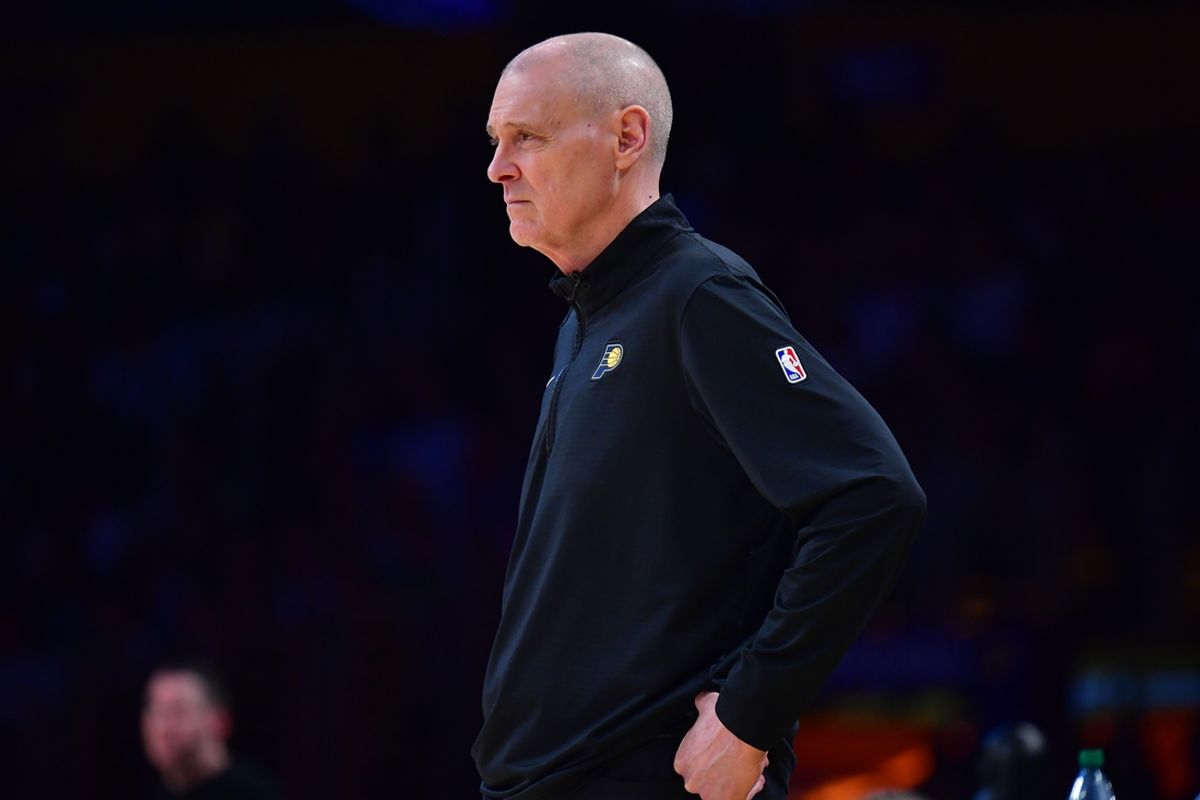 Feb 8, 2025; Los Angeles, California, USA; Indiana Pacers head coach Rick Carlisle watches game action against the Los Angeles Lakers during the second half at Crypto.com Arena. Mandatory Credit: Gary A. Vasquez-Imagn Images