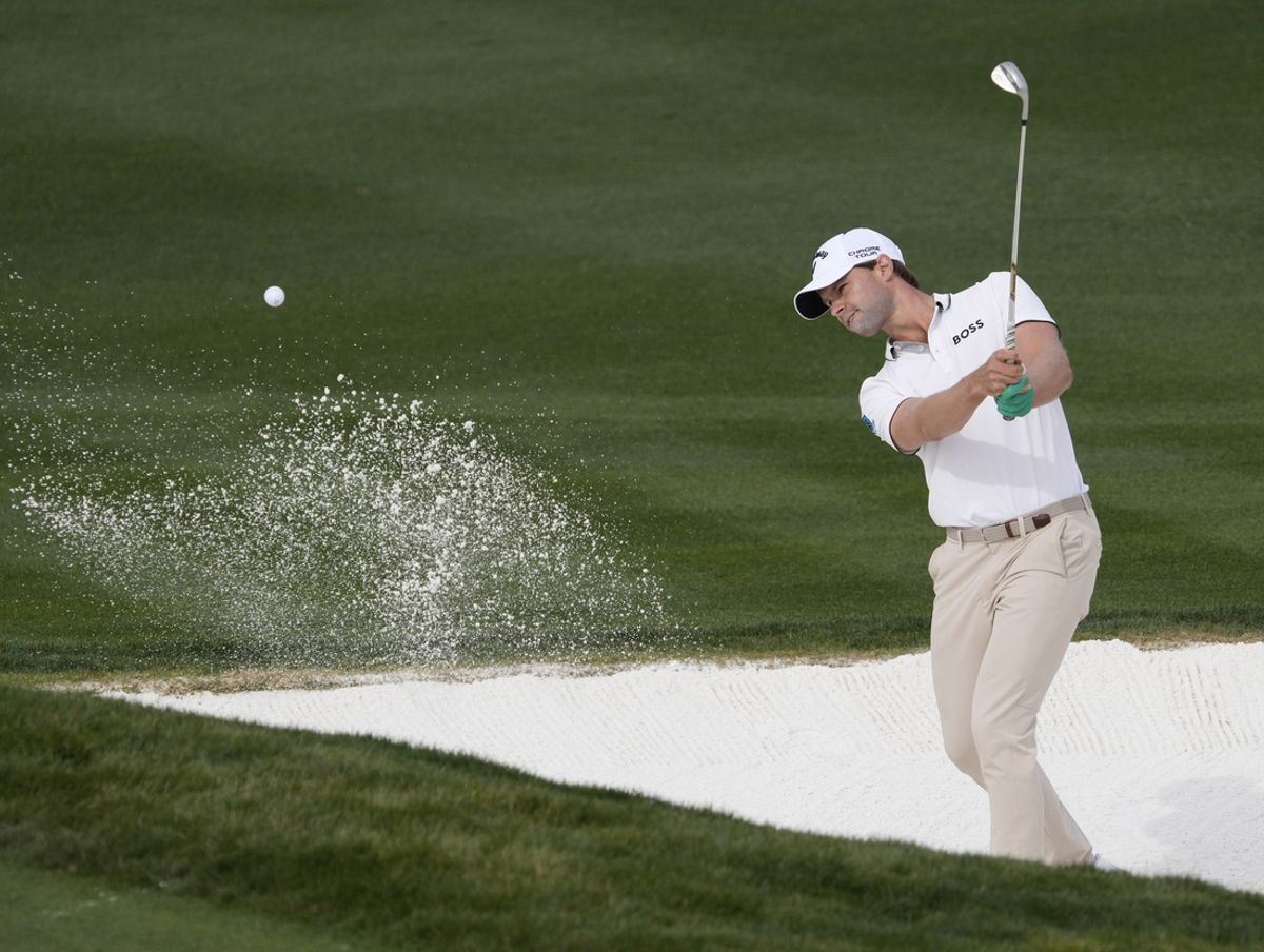Thomas Detry plays a shot from a bunker on the second hole during the final round of the WM Phoenix Open at TPC Scottsdale on Feb. 9, 2025.