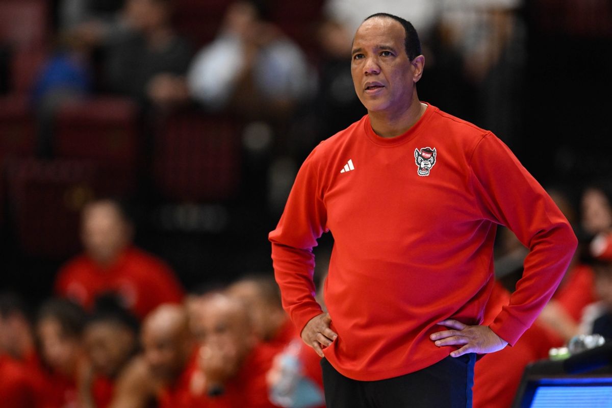 Feb 8, 2025; Stanford, California, USA; NC State Wolfpack head coach Kevin Keatts looks on against the Stanford Cardinal in the second half at Maples Pavilion. Mandatory Credit: Eakin Howard-Imagn Images