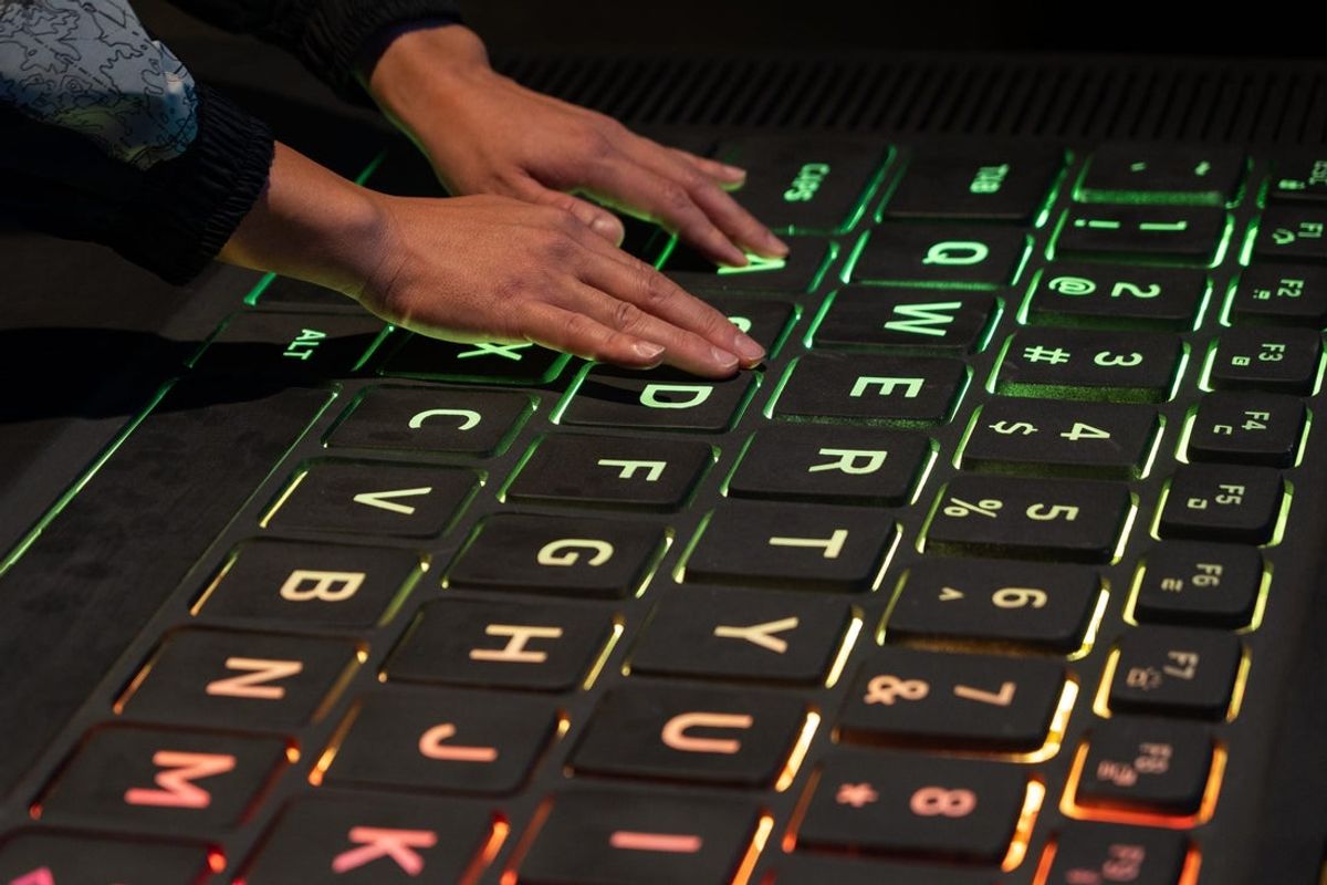 A Counter-Strike fan plays the esports game on an oversized gaming laptop at the Counter-Strike Austin Major launch event at The Moody Center Wednesday, Feb. 12, 2025. Austin will be the host city for the Counter-Strike Austin Major esports tournament in June 2025.