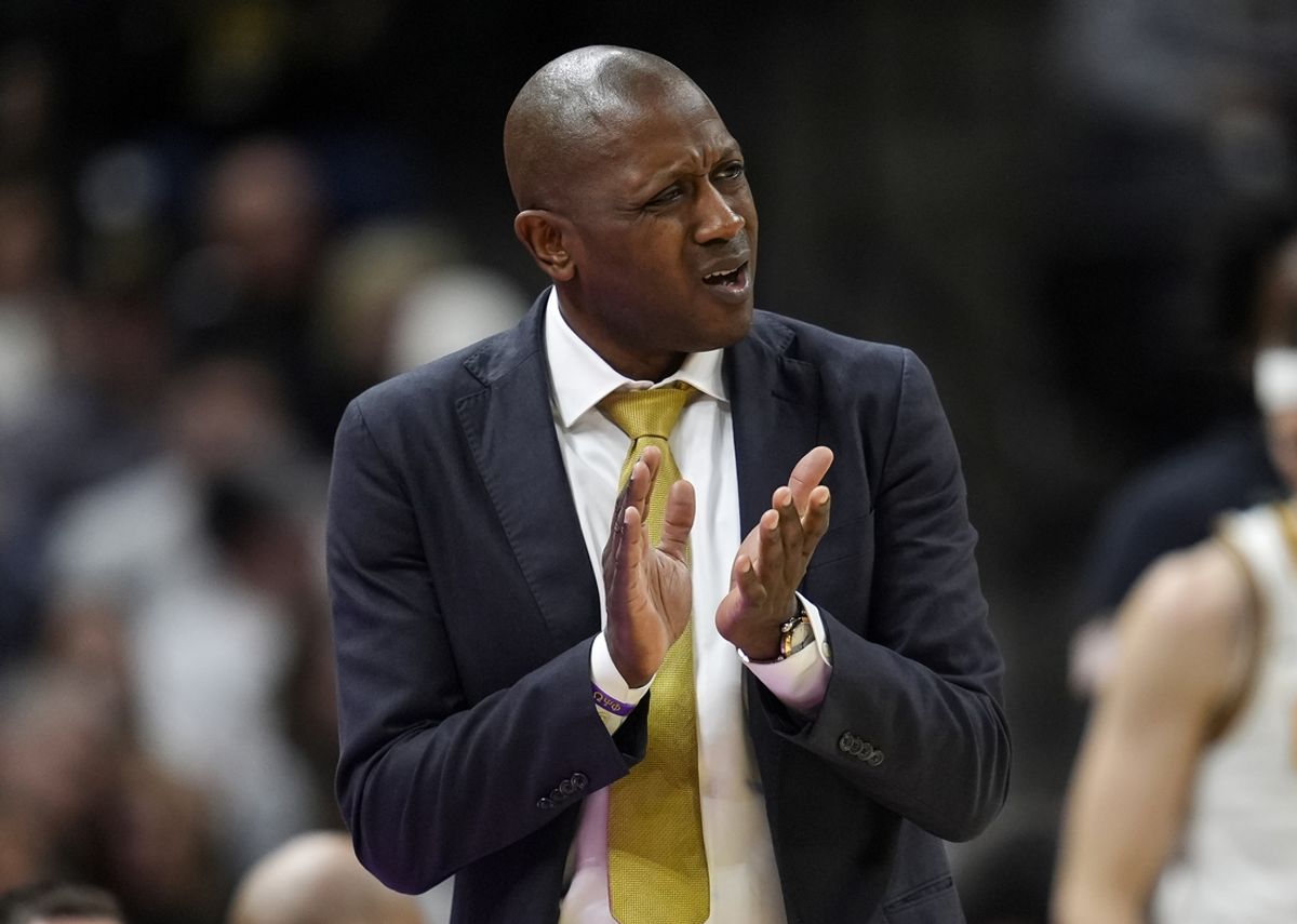 Feb 12, 2025; Columbia, Missouri, USA; Missouri Tigers head coach Dennis Gates reacts during the second half against the Oklahoma Sooners at Mizzou Arena. Mandatory Credit: Jay Biggerstaff-Imagn Images