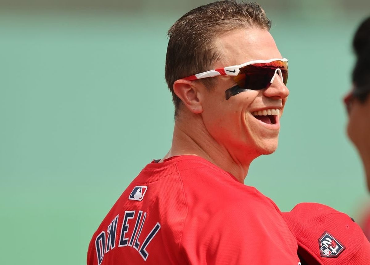 Mar 3, 2024; Fort Myers, Florida, USA; Boston Red Sox left fielder Tyler O'Neill (17) before the game against the Toronto Blue Jays at JetBlue Park at Fenway South.