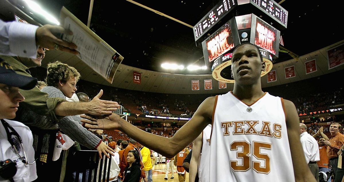 University of Texas freshman Kevin Durant walks off the Erwin Center court after playing Texas Tech on Feb. 20, 2007.