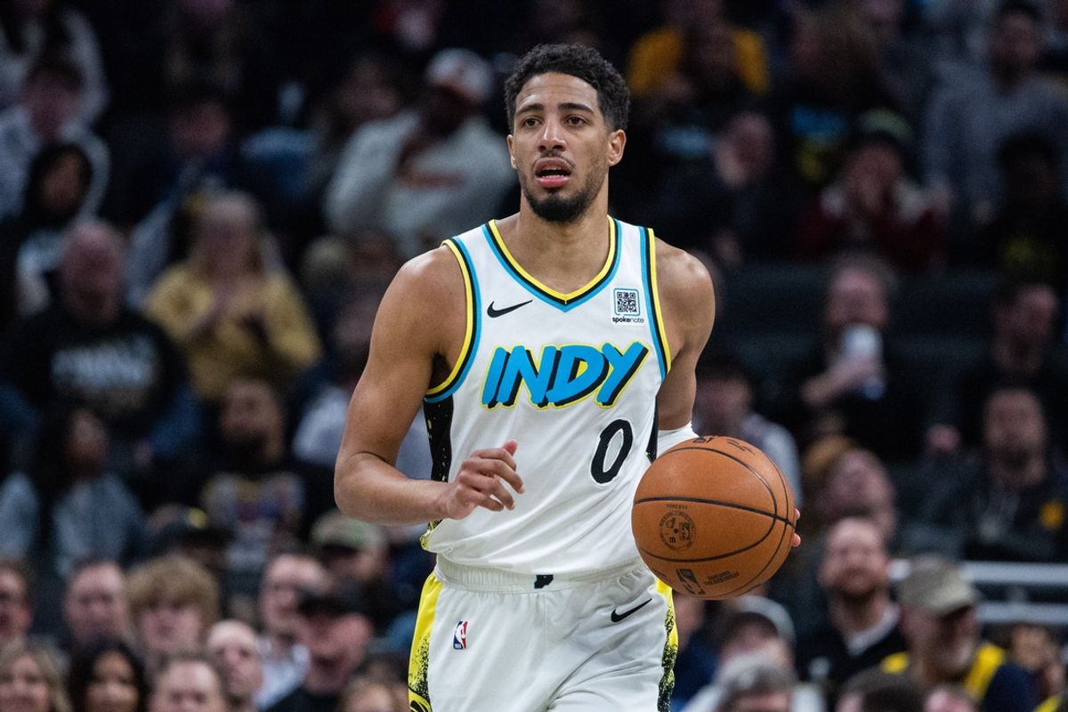 Feb 20, 2025; Indianapolis, Indiana, USA; Indiana Pacers guard Tyrese Haliburton (0) dribbles the ball  in the second half against the Memphis Grizzlies at Gainbridge Fieldhouse. Mandatory Credit: Trevor Ruszkowski-Imagn Images