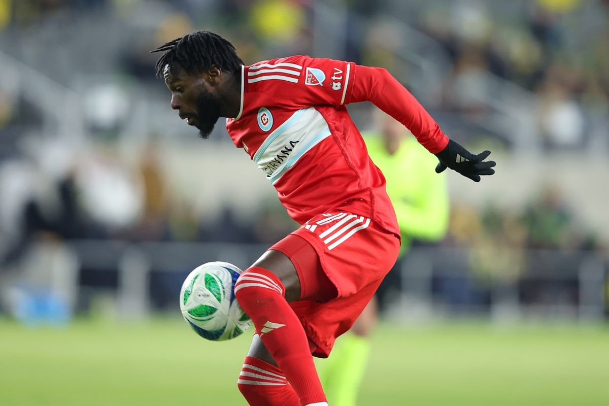 Feb 22, 2025; Columbus, Ohio, USA;  Chicago Fire FC forward Jonathan Bamba (19) controls the ball during the second half against the Columbus Crew at Lower.com Field. Mandatory Credit: Joseph Maiorana-Imagn Images