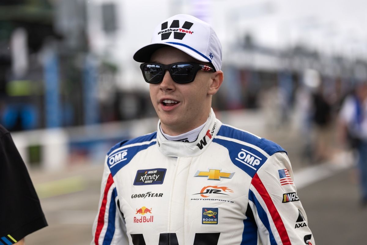 Feb 15, 2025; Daytona Beach, Florida, USA; NASCAR Xfinity Series driver Connor Zilisch (88) during qualifying for the United Rentals 300 at Daytona International Speedway. Mandatory Credit: Mark J. Rebilas-Imagn Images