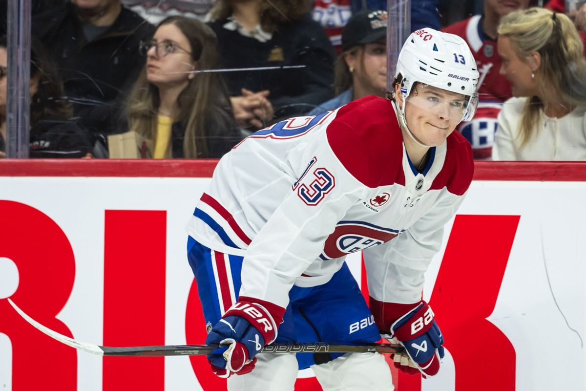 Feb 22, 2025; Ottawa, Ontario, CAN; Montreal Canadiens right wing Cole Caufield (13) skates in the second period against the Ottawa Senators at the Canadian Tire Centre. Mandatory Credit: Marc DesRosiers-Imagn Images