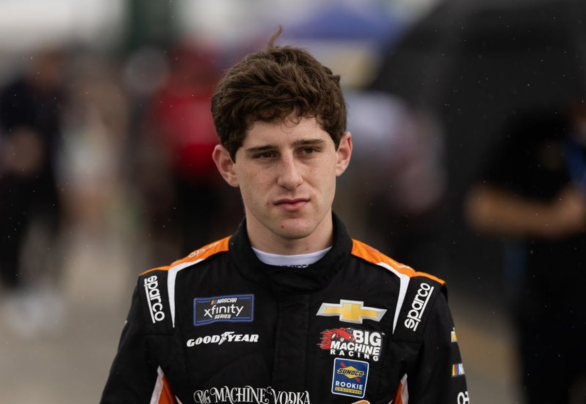 Feb 15, 2025; Daytona Beach, Florida, USA; NASCAR Xfinity Series driver Nick Sanchez (48) during qualifying for the United Rentals 300 at Daytona International Speedway. Mandatory Credit: Mark J. Rebilas-Imagn Images